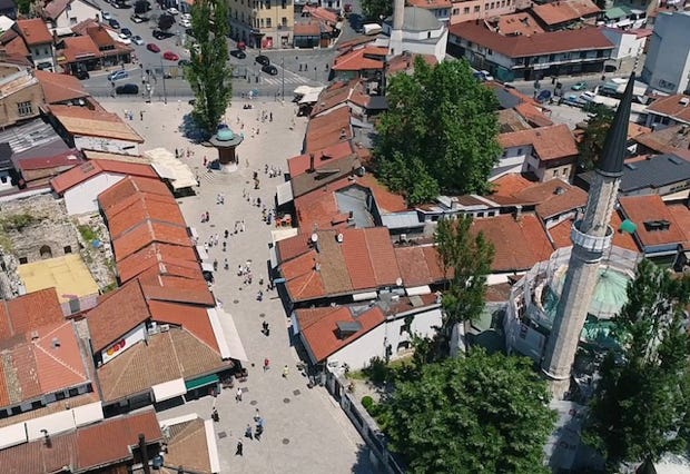 Mann hält Storch auf dem Arm